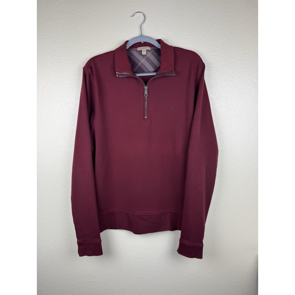 BURBERRY BRIT 1/4 Zip Pullover Sweater Men's Size XL Maroon 100% Cotton EUC Prep